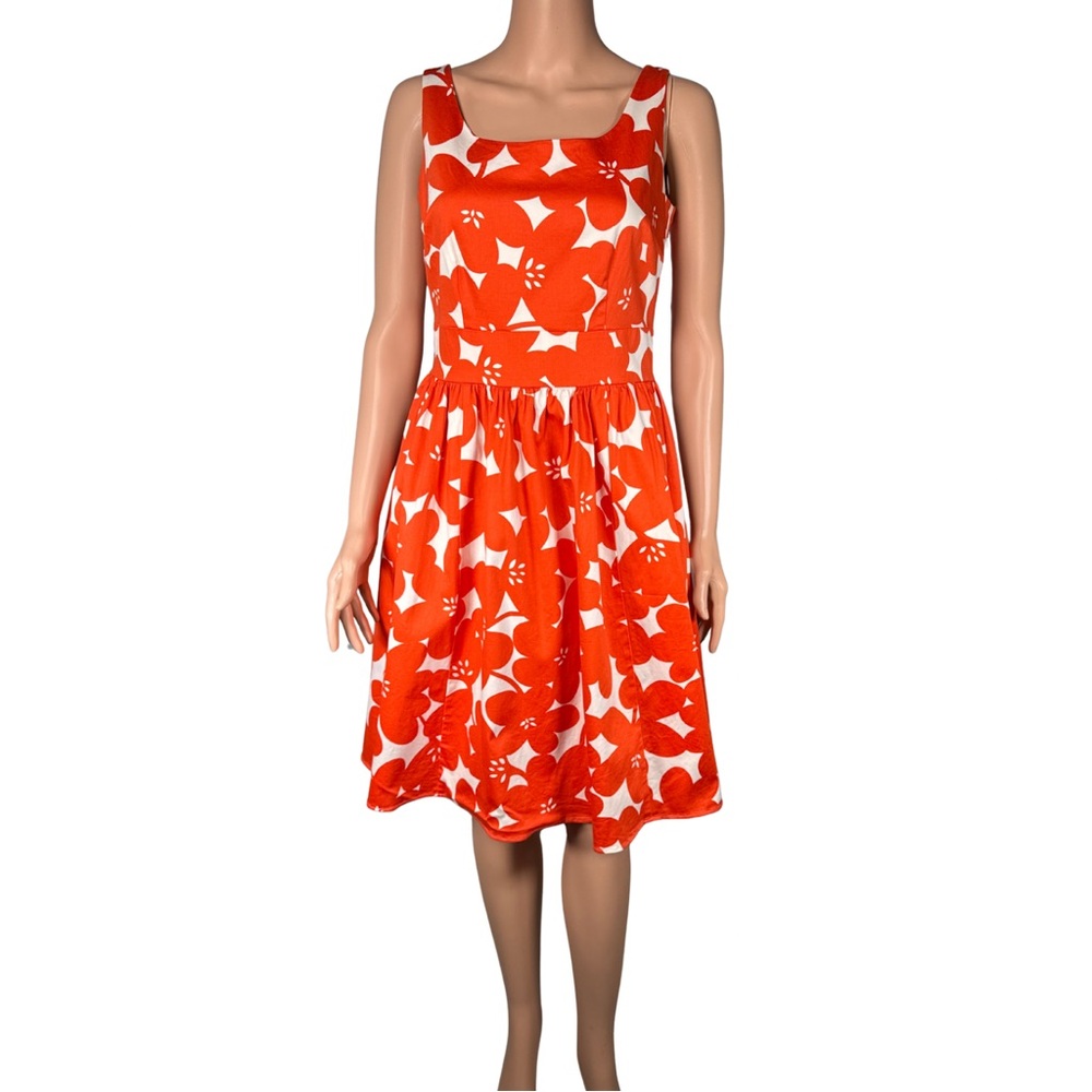 Boden Orange White Floral Fit and Flare Dress Sleeveless Scoop Back US 6R
